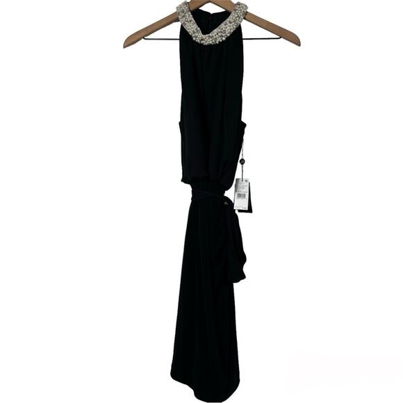 ADRIANNA PAPELL WOMEN'S PEARL MOCK NECK JERSEY MINI DRESS BLACK 10 BRAND NEW - Picture 2 of 8